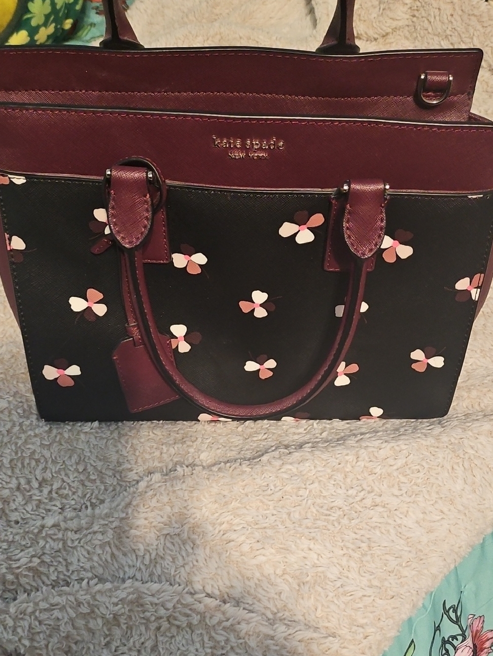 kate spade New York Black and Burgundy Floral Tote
